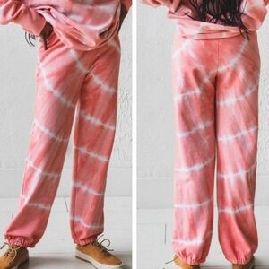 LACAUSA Slater Sweatpants Pink Grapefruit Tie Dye Lounge Pants Size L